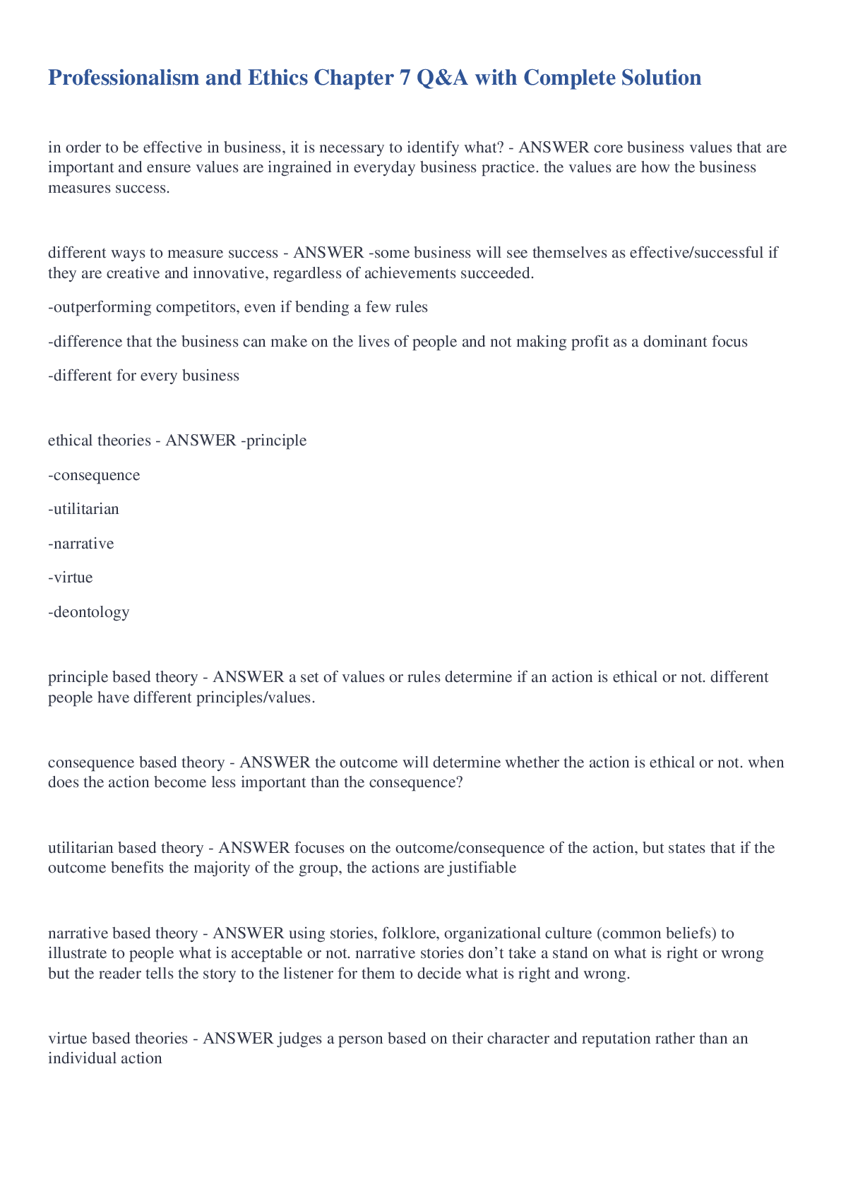 Preview image for Professionalism and Ethics Chapter 7 Q&A with Complete Solution